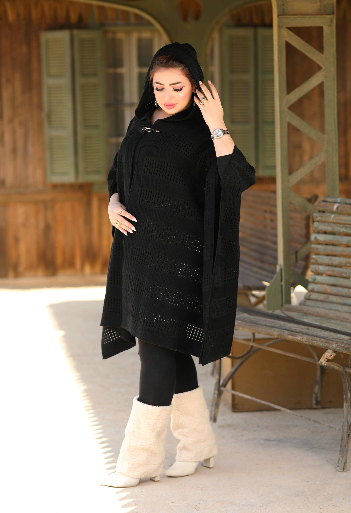 Knitted Openwork Poncho – 50018
